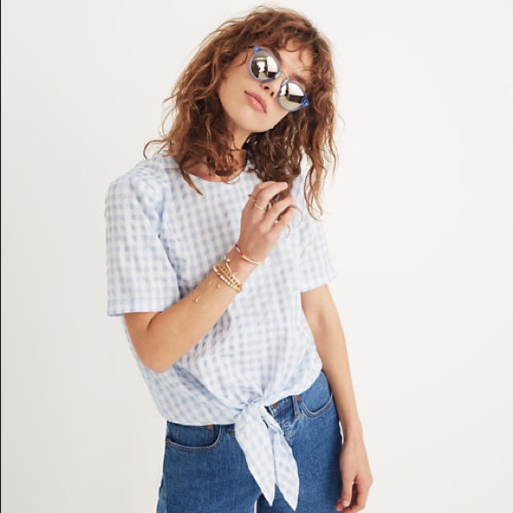 Gingham check front tie top